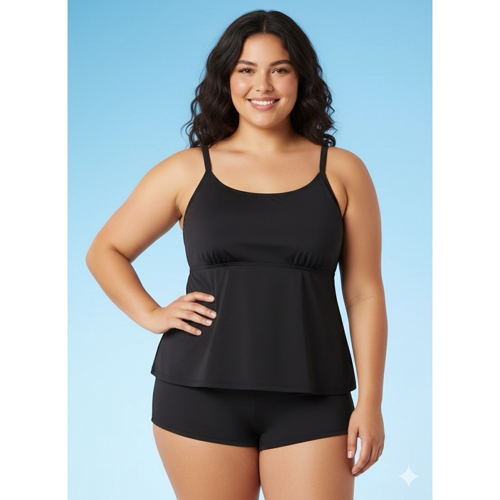 Women's Size 24 Black Adjustable Straps Removable Cups Tankini Top Msrp $58